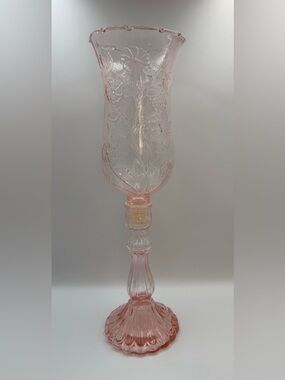 Vintage Italy Empoli Glass Candle Holder Vase Hurricane Chimney Pink 17 1/2" T